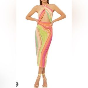 AFRM Tana Midi Dress in Abstract Spring Wave